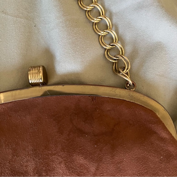Brown Suede Clutch, Mini bag, and Satchel W/ Gold Chain - Picture 6 of 7